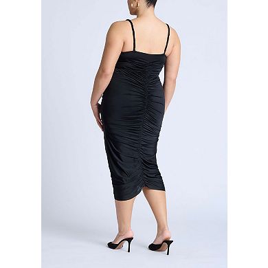 ELOQUII Women's Plus Size Hardware Shirred Midi Dress