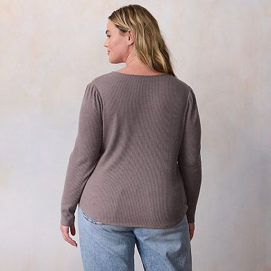 Plus Size LC Lauren Conrad Puff Sleeve V-Neck Knit Cardigan