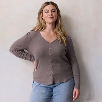 Plus Size LC Lauren Conrad Puff Sleeve V-Neck Knit Cardigan