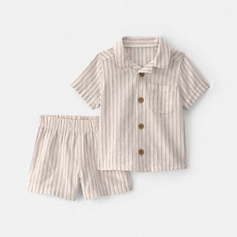 Baby Carter's 2 pc Striped Linen Top & Shorts Set