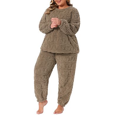 Plus Size Fleece Fluffy Pajamas Sets For Women Long Sleeve Pullover And 