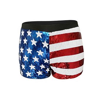 Women's Sequin High-Waisted Shorts with Star and Stripe Pattern