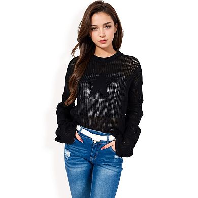 Women's Oversized Star Cutout Knit Pullover Sweater with Drop Shoulder Design