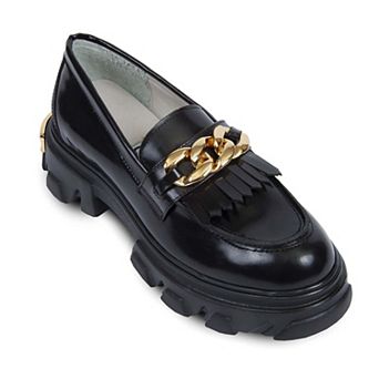 Women's Gold Chain Leather Loafer By URBNKICKS