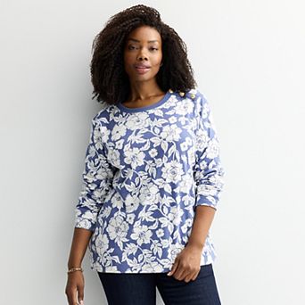 Plus Size Croft & Barrow® Gold Button Sweatshirt