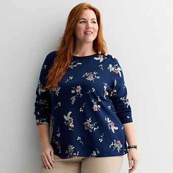 Plus Size Croft & Barrow® Gold Button Sweatshirt