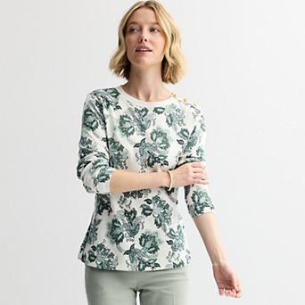 Petite Croft & Barrow® Gold Button Sweatshirt