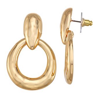 Nine West Gold Tone Puffy Doorknocker Earrings