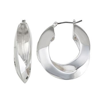 Nine West Silver Tone Knife Edge Twist Hoop Earrings