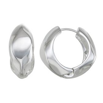 Nine West Silver Tone Chubby Faceted Huggie Earrings