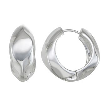 Nine West Silver Tone Chubby Faceted Huggie Earrings