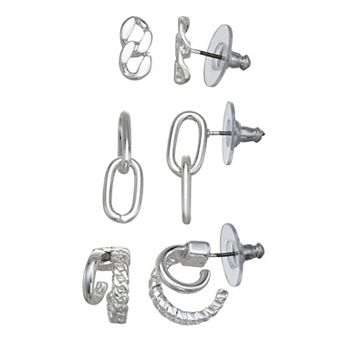 Nine West Silver Tone Chain Trio Post Earring Set