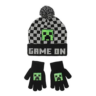 Boys 4-20 Minecraft 2 pc Creeper Hat & Gloves Set