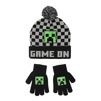 Boys 4-20 Minecraft 2 pc Creeper Hat & Gloves Set