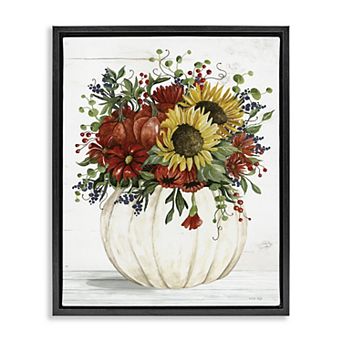 Stupell Home Decor Country Sunflower Pumpkin Bouquet Floating Framed Wall Art