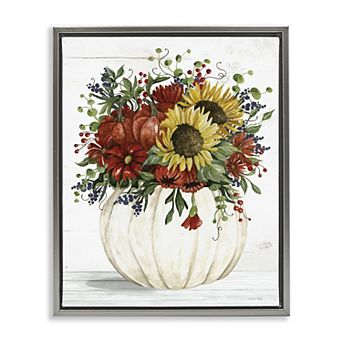 Stupell Home Decor Country Sunflower Pumpkin Bouquet Floating Framed Wall Art
