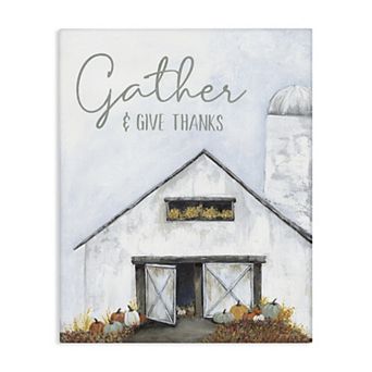 Stupell Home Decor Gather & Give Thanks Autumn Barn Canvas Wall Art