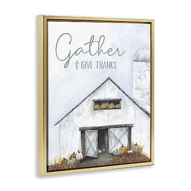 Stupell Home Decor Gather & Give Thanks Autumn Barn Floating Framed Wall Art