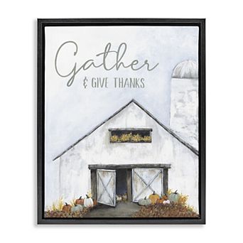 Stupell Home Decor Gather & Give Thanks Autumn Barn Floating Framed Wall Art