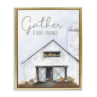 Stupell Home Decor Gather & Give Thanks Autumn Barn Floating Framed Wall Art