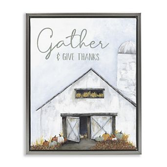 Stupell Home Decor Gather & Give Thanks Autumn Barn Floating Framed Wall Art