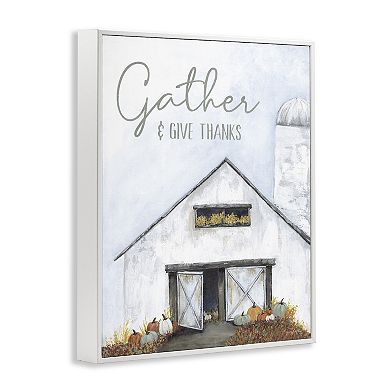 Stupell Home Decor Gather & Give Thanks Autumn Barn Glicee Framed Wall Art