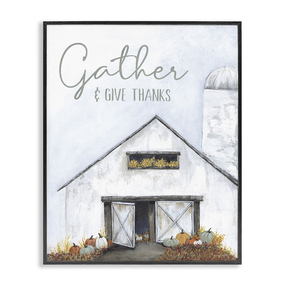 Stupell Home Decor Gather & Give Thanks Autumn Barn Glicee Framed Wall Art