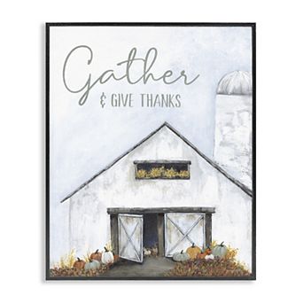 Stupell Home Decor Gather & Give Thanks Autumn Barn Glicee Framed Wall Art