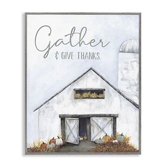 Stupell Home Decor Gather & Give Thanks Autumn Barn Glicee Framed Wall Art