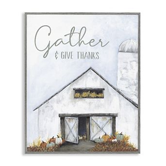 Stupell Home Decor Gather & Give Thanks Autumn Barn Glicee Framed Wall Art