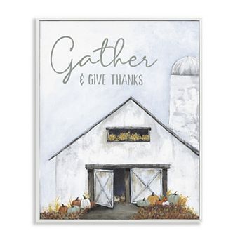 Stupell Home Decor Gather & Give Thanks Autumn Barn Glicee Framed Wall Art