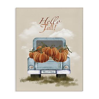 Stupell Home Decor Hello Fall Pumpkins Canvas Wall Art
