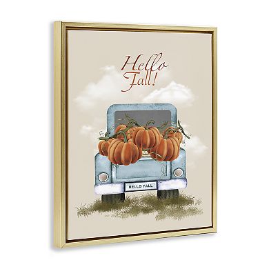Stupell Home Decor Hello Fall Pumpkins Floating Framed Wall Art