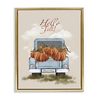 Stupell Home Decor Hello Fall Pumpkins Floating Framed Wall Art