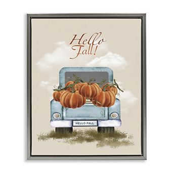 Stupell Home Decor Hello Fall Pumpkins Floating Framed Wall Art
