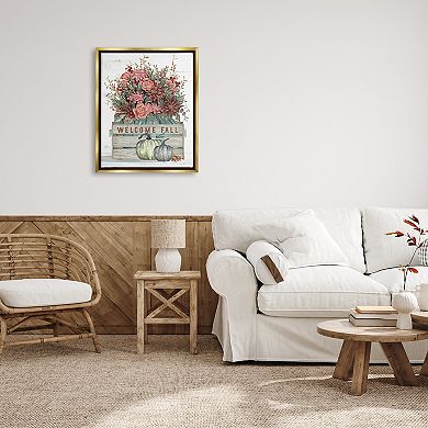 Stupell Home Decor Welcome Fall Floral Floating Framed Wall Art