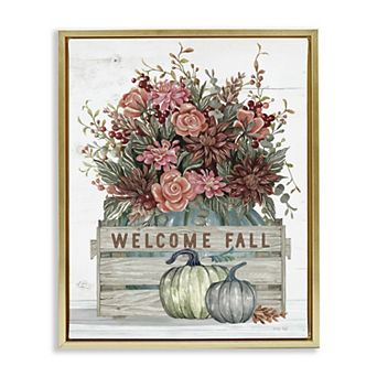 Stupell Home Decor Welcome Fall Floral Floating Framed Wall Art
