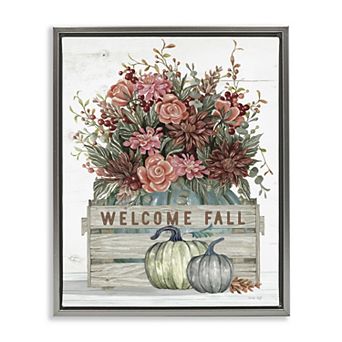 Stupell Home Decor Welcome Fall Floral Floating Framed Wall Art