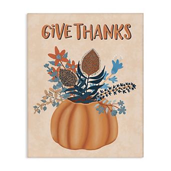 Stupell Home Decor Give Thanks Fall Botanical Canvas Wall Art