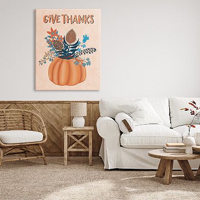 Stupell Home Decor Give Thanks Fall Botanical Canvas Wall Art