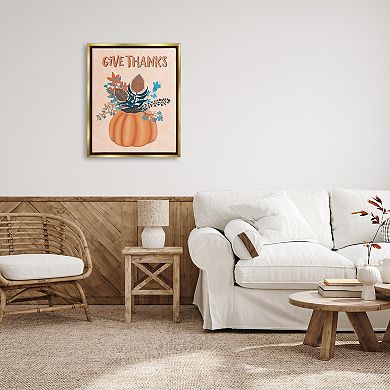 Stupell Home Decor Give Thanks Fall Botanical Floating Framed Wall Art