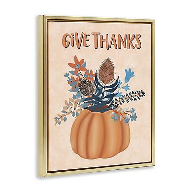 Stupell Home Decor Give Thanks Fall Botanical Floating Framed Wall Art