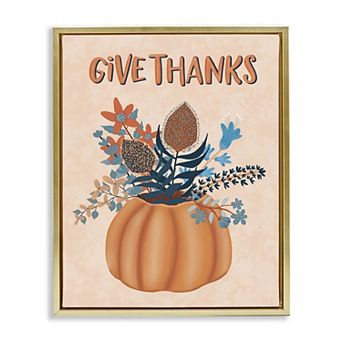 Stupell Home Decor Give Thanks Fall Botanical Floating Framed Wall Art