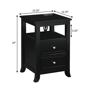 Convenience Concepts Melbourne 2 Drawer End Table with Charging Station and Shelf
