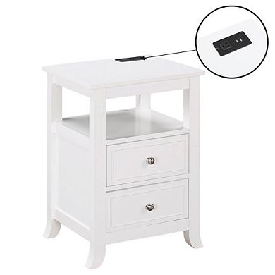 Convenience Concepts Melbourne 2 Drawer End Table with Charging Station and Shelf
