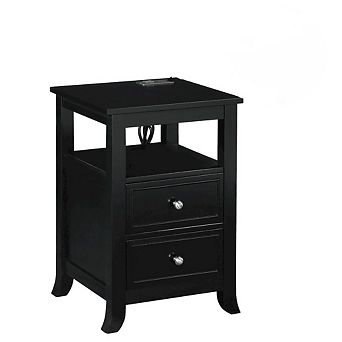 Convenience Concepts Melbourne 2 Drawer End Table with Charging Station and Shelf