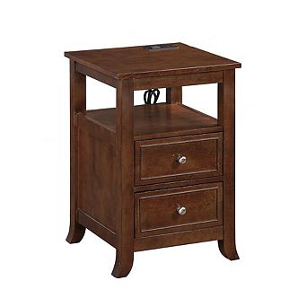 Convenience Concepts Melbourne 2 Drawer End Table with Charging Station and Shelf