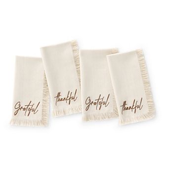 Threadmade Fringed Harvest Sentiment Napkins, 17"x17", Set of 4