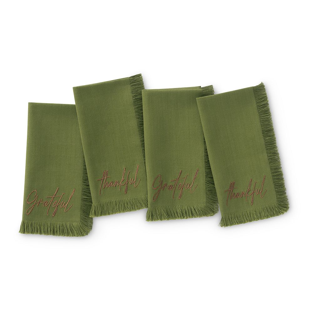Fringed Harvest Sentiment Napkins, 17"x17", Set of 4 - Rust