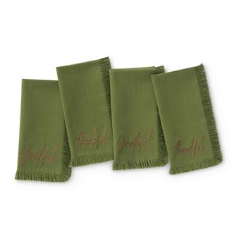 Fringed Harvest Sentiment Napkins, 17"x17", Set of 4